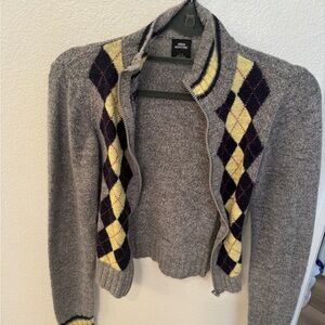 Urban Outfitters Gray and Yellow Argyle Cardigan